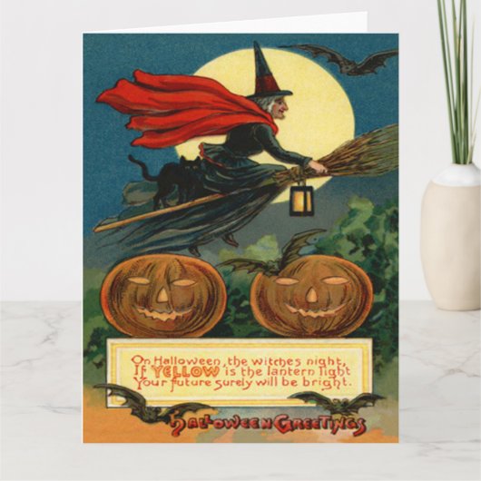 Rotzunge Broom Flying Black Cat Bat Karte (Vorderseite)