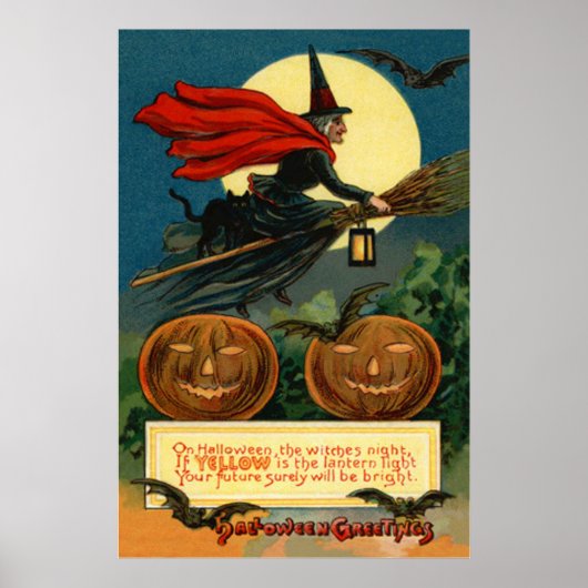 Rotzunge Broom Flying Kürbislaterne Black Cat Bat Poster (Vorne)