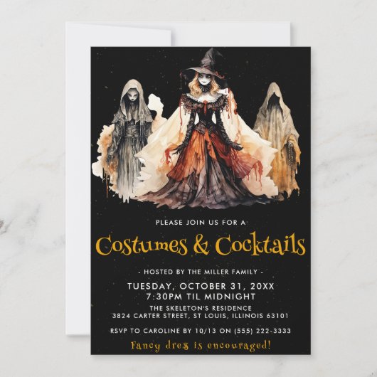 Rotzunge & Ghost Kostüme & Cocktails Halloween-Par Einladung (Vorderseite)