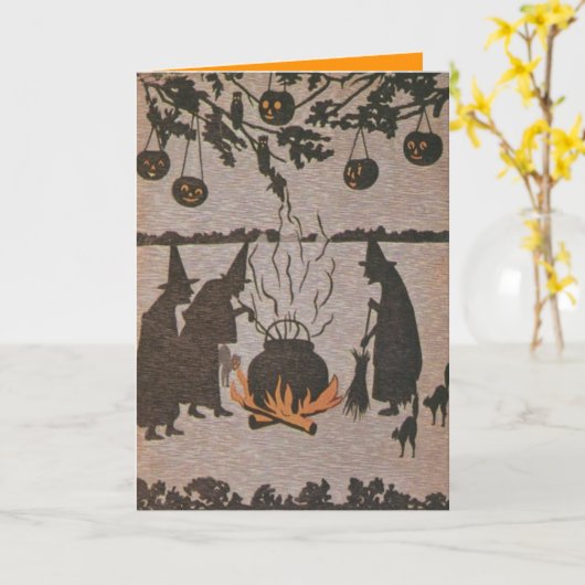 Rotzunge Jack O' Lantern Cauldron Owl Karte (Gelbe Blume)