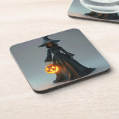 Rotzunge mit Jack-o-Laterne Getränkeuntersetzer (Linke Seite)