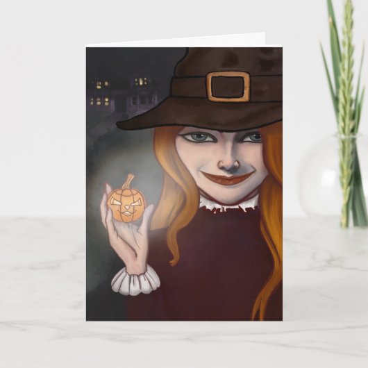 Rotzunge mit Jack O'Lantern 5"x 7" über Karte (Vorderseite)