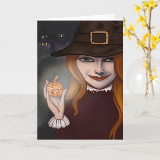 Rotzunge mit Jack O'Lantern 5"x 7" über Karte (Gelbe Blume)