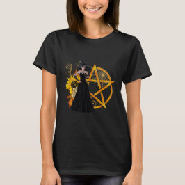 Rotzunge mit Sonnenblumen und Golden Pentagram T - T-Shirt