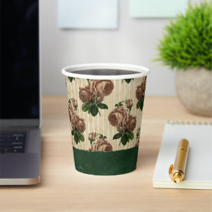 Rotzunge Rose Floral Vintage Creme Rosa und Grün Pappbecher