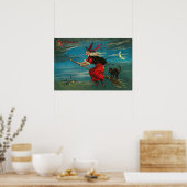 Rotzunge Schwarze Katze Crescent Moon Poster (Küche)