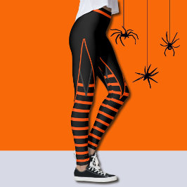 Rotzunge Streifen in orangefarbenem und schwarzem Leggings