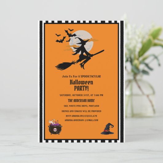 Rotzunge und Flechtboote Orangefarbenes Halloween- Einladung (Stehend Vorderseite)