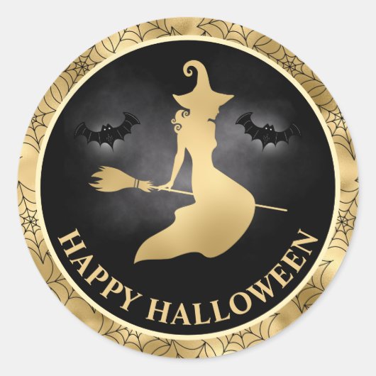 Rotzunge und Fledermäuse Gold & Black Happy Hallow Runder Aufkleber (Vorderseite)