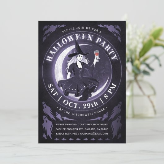 Rotzunge und MondHalloween Einladungen | Lila (Stehend Vorderseite)