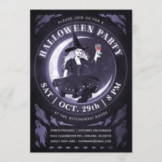 Rotzunge und MondHalloween Einladungen | Lila