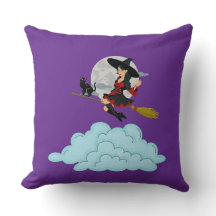 Rotzunge und schwarze Katze fliegen auf Besen