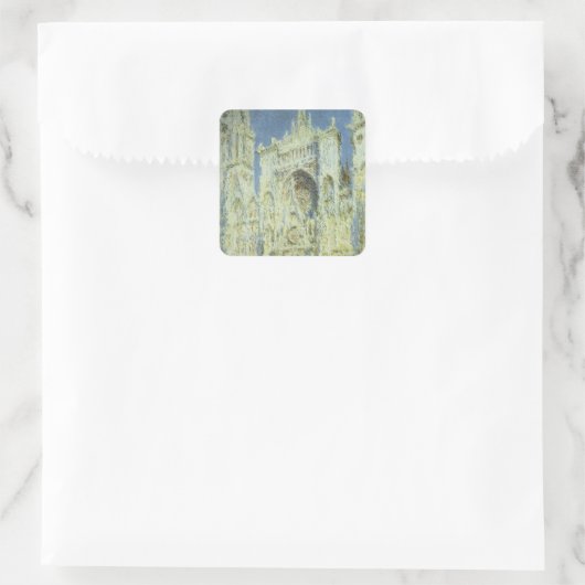 Rouen Cathedral West Facade Sunlight, Claude Monet Quadratischer Aufkleber (Tasche)