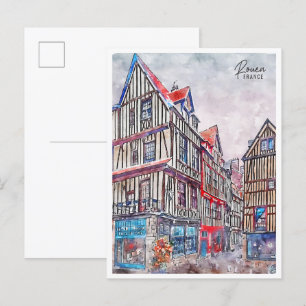 Rouen Frankreich Vintage-Reise Aquarell Postkarte