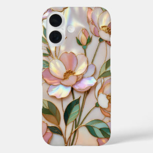 Rouge-Blumen-Buntglas-Handyhülle Elegantes Rosa iPhone 16 Hülle