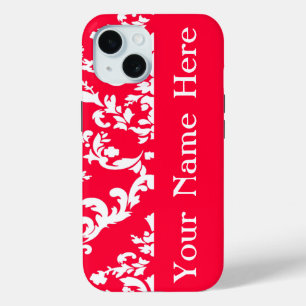 Rouge Bold Damask w/ name @ Emporiomoffa iPhone 15 Hülle