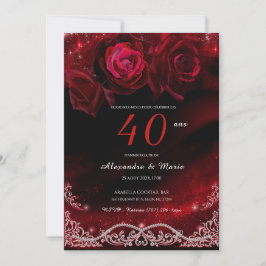 Rouge et Noir 40e Anniversaire de Mariage Einladung