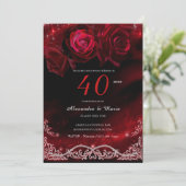 Rouge et Noir 40e Anniversaire de Mariage Einladung (Stehend Vorderseite)