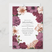 Rouge Garnet, Rosette Mauve & Peach Silk Wedding Einladung (Vorderseite)