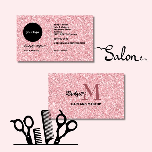 Rouge Glitter Haar Make-up Monogramm Logo Visitenkarte