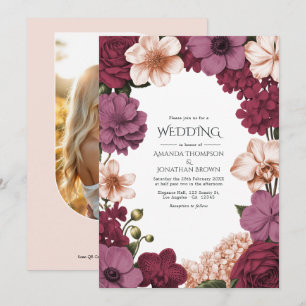 Rouge Granat, Rosette Mauve und Pfirsich Seide Hoc Einladung