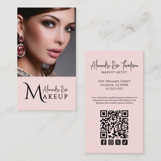 Rouge-Make-up-Artist-Qr-Code-Social-Icon Visitenkarte (Vorne/Hinten)