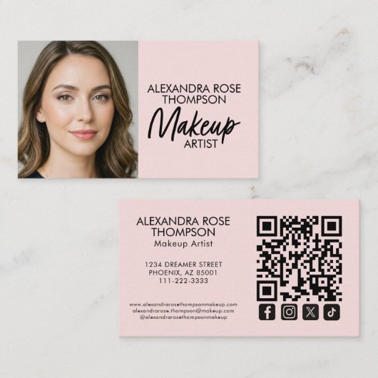 Rouge-Make-up-Artist-QR-Code-Social-Icon Visitenkarte (Vorne/Hinten)