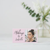 Rouge Pink Schwarz Script Foto Make-up Visitenkarte (Stehend Vorderseite)