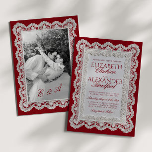 Rouge Rot Old Money Spitze Hochzeit Einladung
