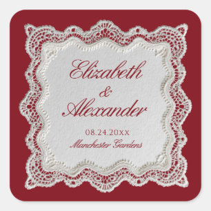 Rouge Rot Old Money Spitze Hochzeit Quadratischer Aufkleber