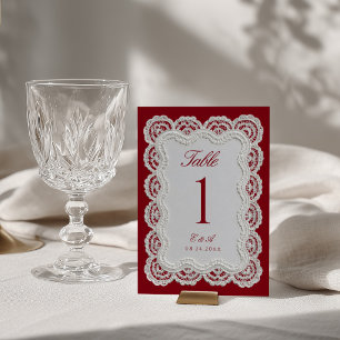 Rouge Rot Old Money Spitze Hochzeit Tischnummer