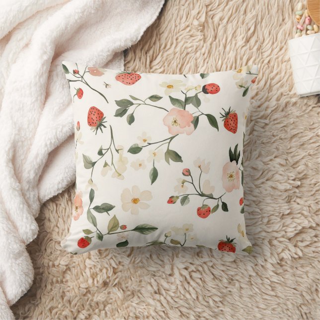 Rougecreme Erdbeeren Kissen (Decke)