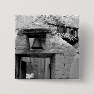 Rough adobe bell in entrway, Santa Fe, New Button