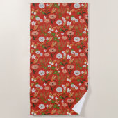 Rough Bamboo Floral Butterfly Kleeblatts in Red Strandtuch (Vorderseite)