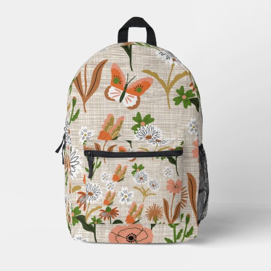 Rough Bamboo Floral Daisy Butterfly Kleeblatts Bedruckter Rucksack (Vorderseite)