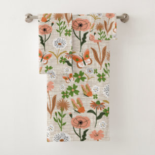 Rough Bamboo Floral Daisy Kleeblatts Bauernhof Badhandtuch Set