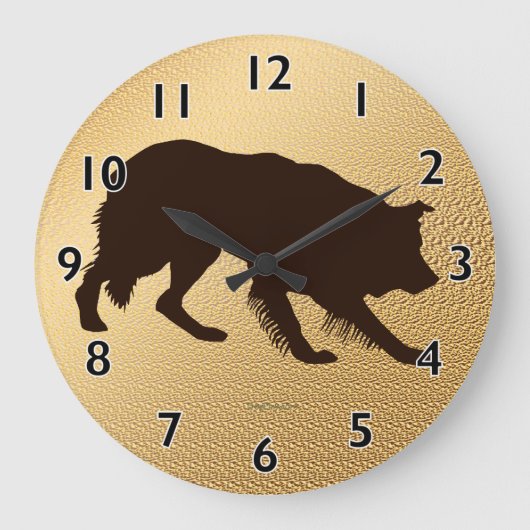Rough Border Collie Shadow Wall Clock Große Wanduhr (Vorderseite)