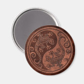 Rough Brown Stone Yin Yang Geckos Magnet (Vorderseite/Rückseite)