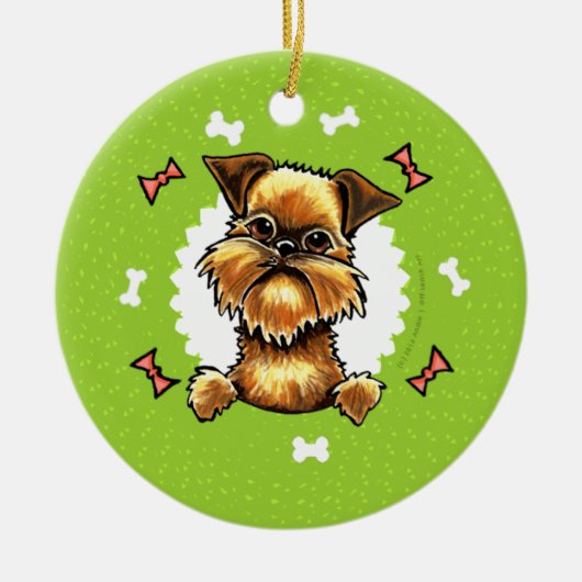 Rough Brussels Griffon Dog Bones Weihnachtsfeier Keramikornament (Vorne)