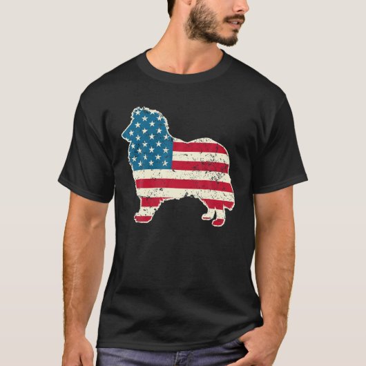 Rough Collie 4. Juli Männer Frauen USA Fl T-Shirt (Vorderseite)