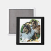 Rough Collie Art Gaben Magnet (Vorderseite/Rückseite)