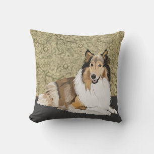 Rough Collie auf braunem blumigen Hintergrund Kissen