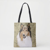 Rough Collie auf braunem blumigen Hintergrund Tasche (Vorderseite)