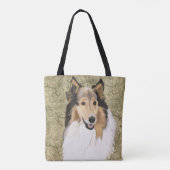 Rough Collie auf braunem blumigen Hintergrund Tasche (Rückseite)