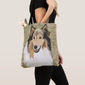 Rough Collie auf braunem blumigen Hintergrund Tasche (Von Nahem)