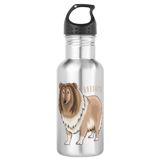 Rough Collie Cartoon Illustration Edelstahlflasche (Vorderseite)