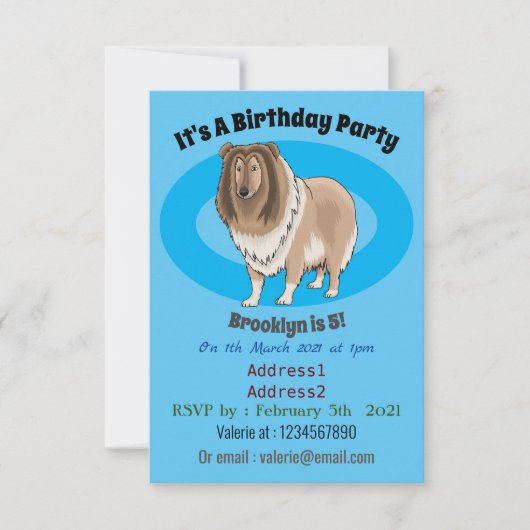 Rough Collie Cartoon Illustration Einladung (Vorderseite)