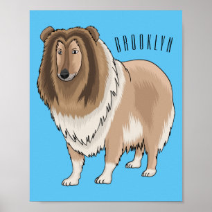 Rough Collie Cartoon Illustration Poster