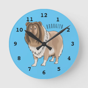 Rough Collie Cartoon Illustration Runde Wanduhr