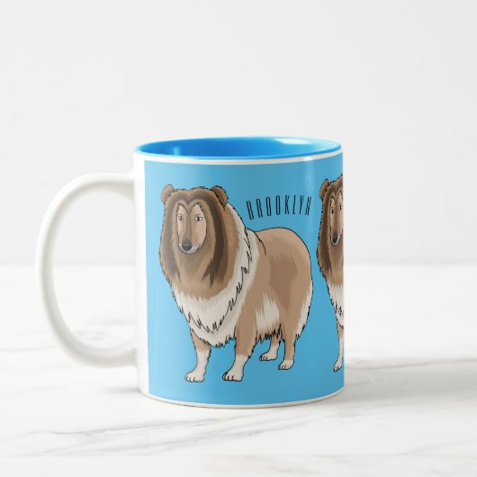 Rough Collie Cartoon Illustration Zweifarbige Tasse (Links)